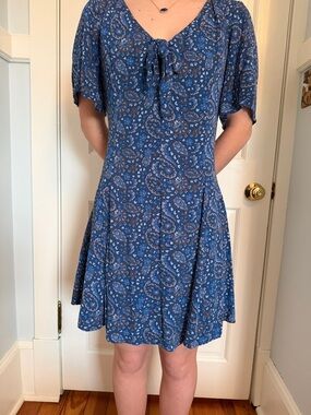 Blue Paisley Idyllwind Tie-Neck Women's Dress